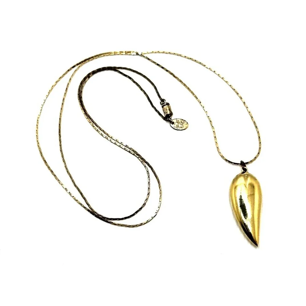 Vintage PARK LANE Teardrop Pendant Necklace Gold Tone Minimalist Box Chain 28